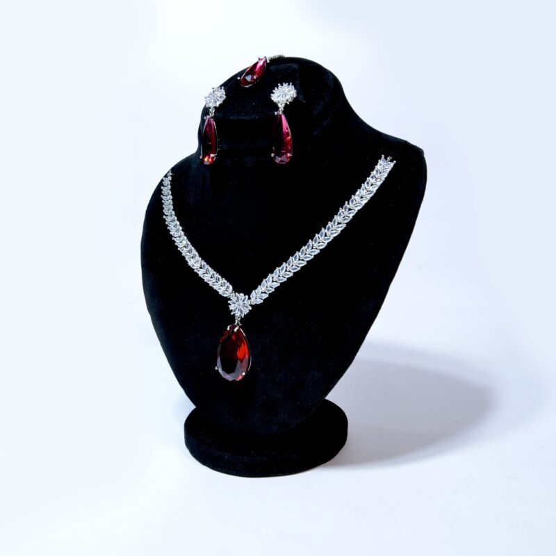 Ruby Red Gemstones & White Zarcons Jewelry Set (LC001) - Image 3