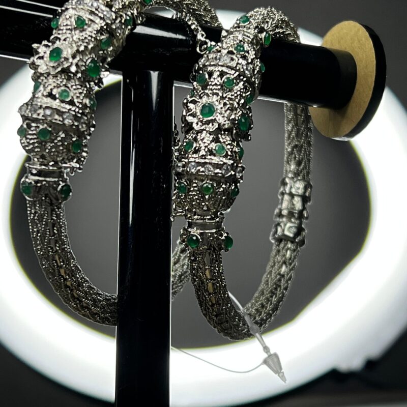 Mughl e Azam - Beautiful Green Gem Kara Pair (BG004) - Image 3