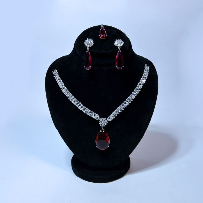 Ruby Red Gemstones & White Zarcons Jewelry Set (LC001) - Image 2