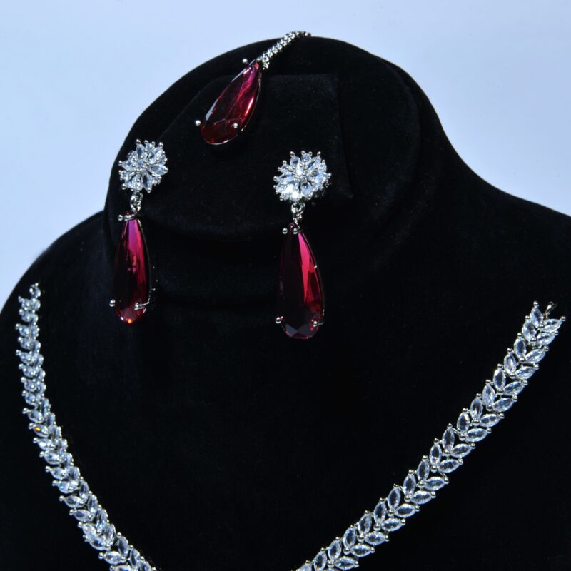 Ruby Red Gemstones & White Zarcons Jewelry Set (LC001)