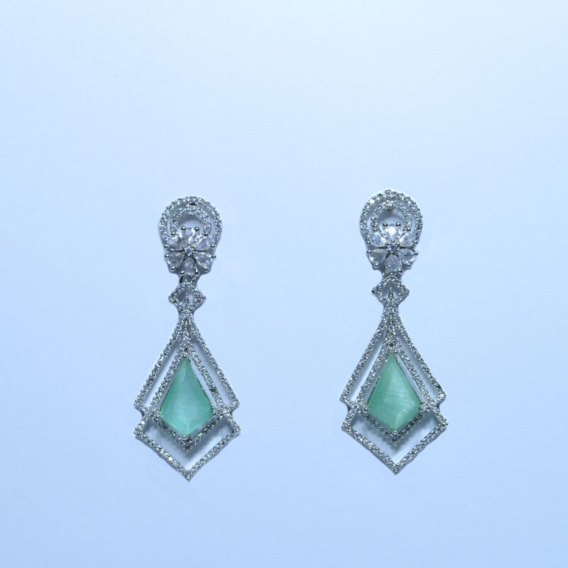 Sparkling Crystal & Sea Green Teardrop Gemstones with Dual Frames Earing's (ER0011) - Image 4