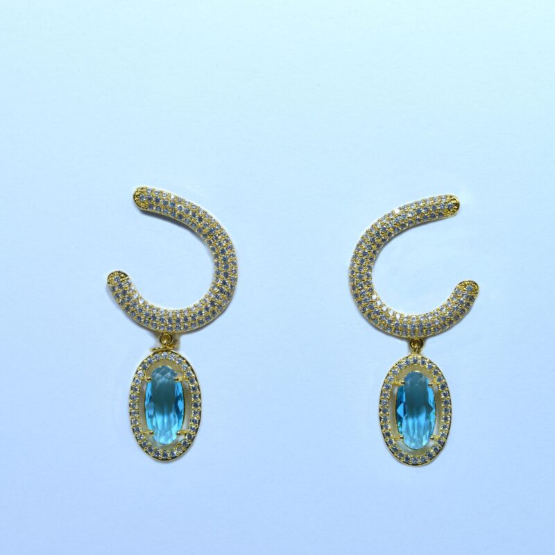 Blue Gemstone Earrings with Crystal Accents & Golden Base (ER001)