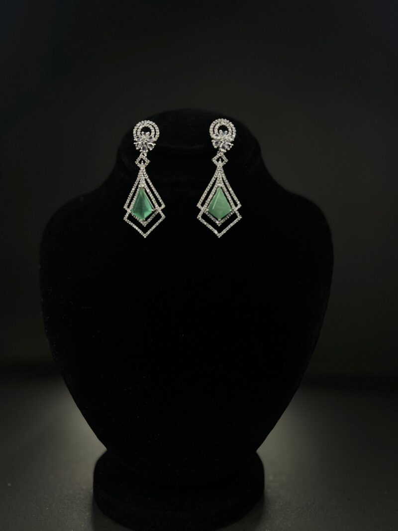 Sparkling Crystal & Sea Green Teardrop Gemstones with Dual Frames Earing's (ER0011) - Image 2