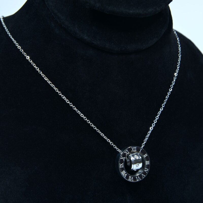 Silver-Toned Roman Numeral Necklace with Crystal Stones (PD0031) - Image 2