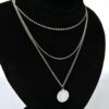 Silver Toned Three Layered Coin Necklace (PD0055) - Image 2