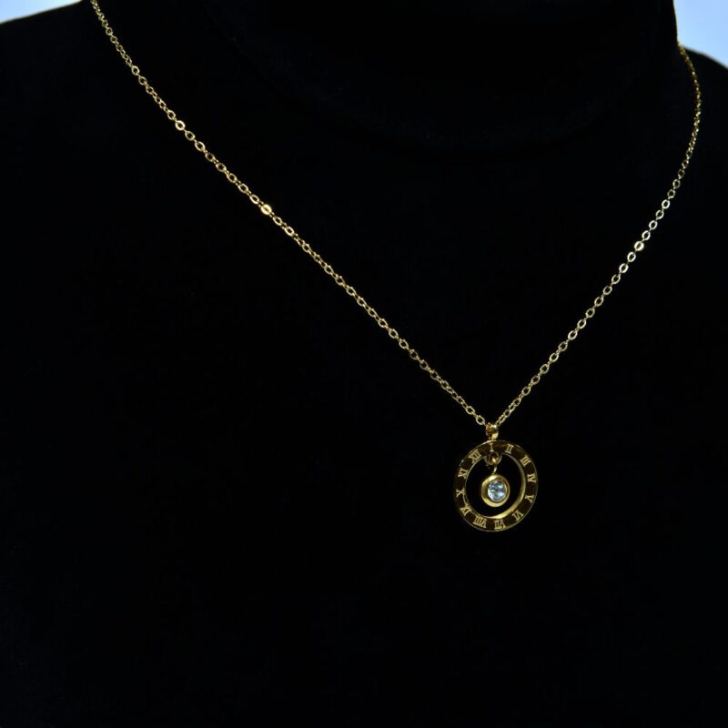 Stainless Steel Pendant with Golden Chain & Crystal (PD0039) - Image 2