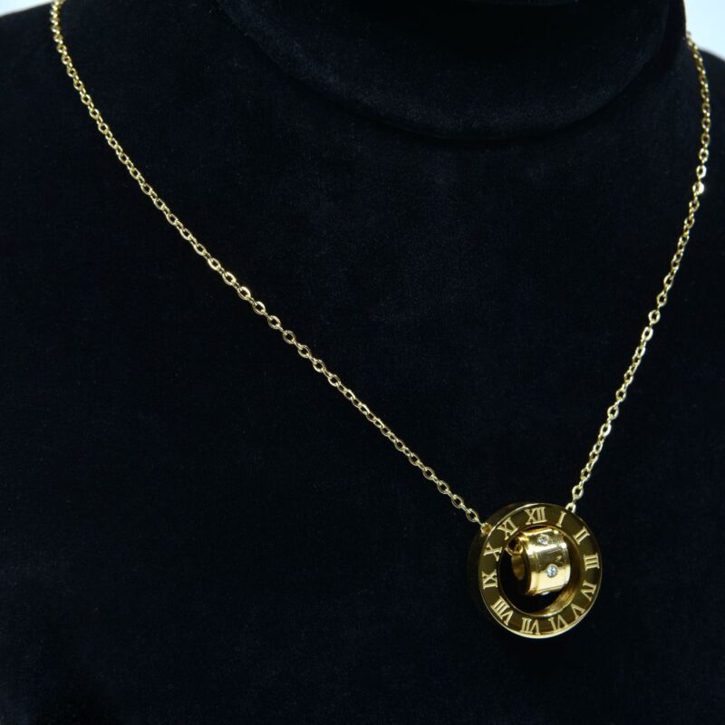 Gold Toned Roman Numeral pendant with Crystal Sparkle (PD0022) - Image 2