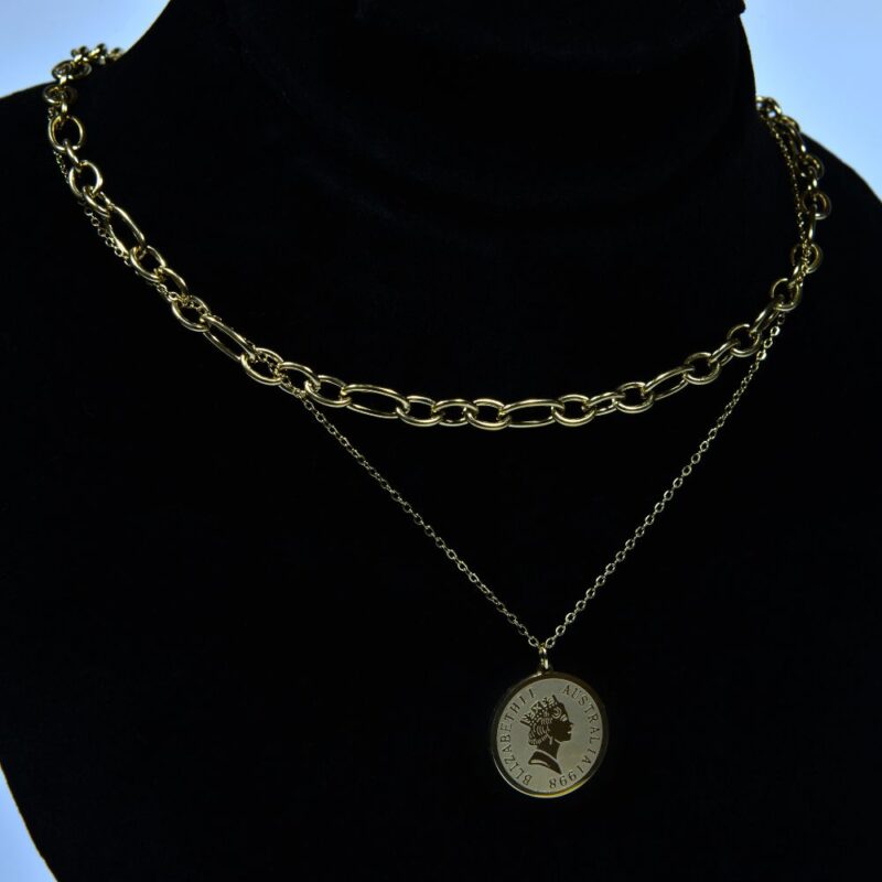 Gold Toned Stainless Steel Chain & Engraved Pendant – (PD007) - Image 2