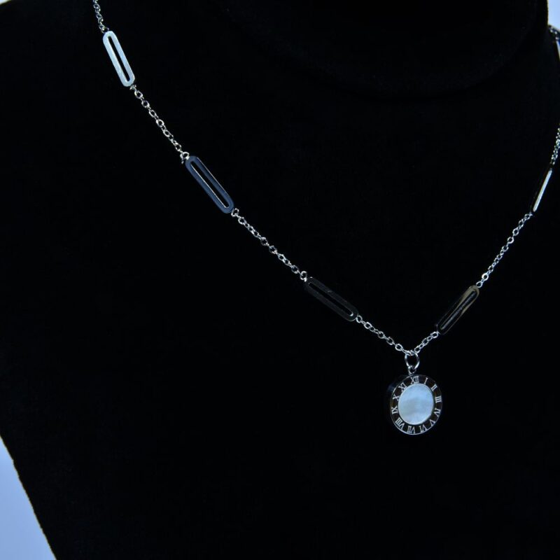 Silver Tone Stainless Steel Necklace with Gemstone Accent (PD0050) - Image 2