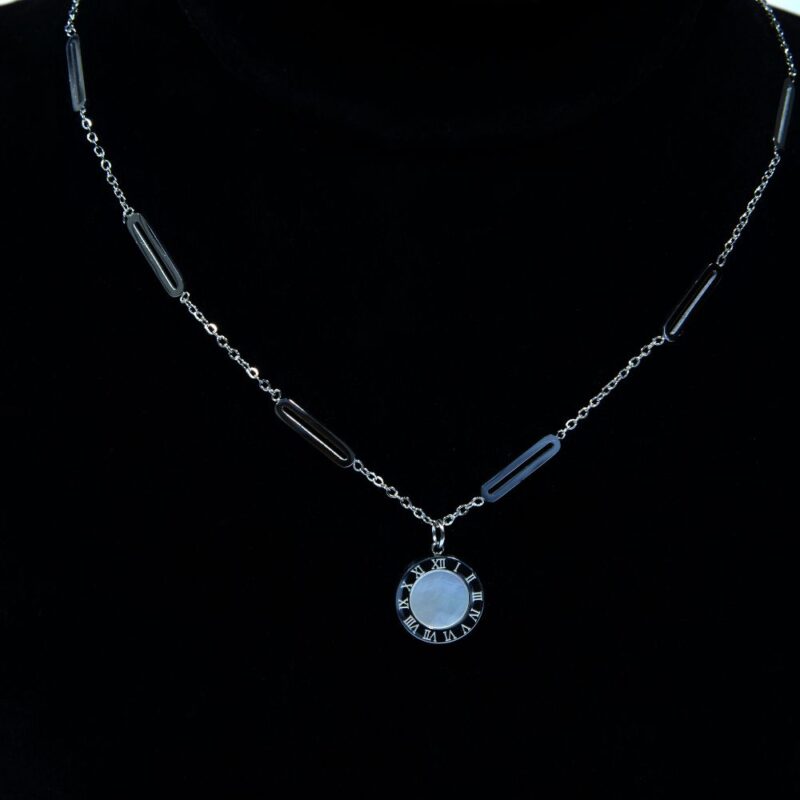 Silver Tone Stainless Steel Necklace with Gemstone Accent (PD0050)