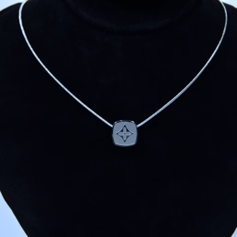 Silver Toned Stainless Steel Necklace with Star-Inspired Design PD-0056 (Silver)