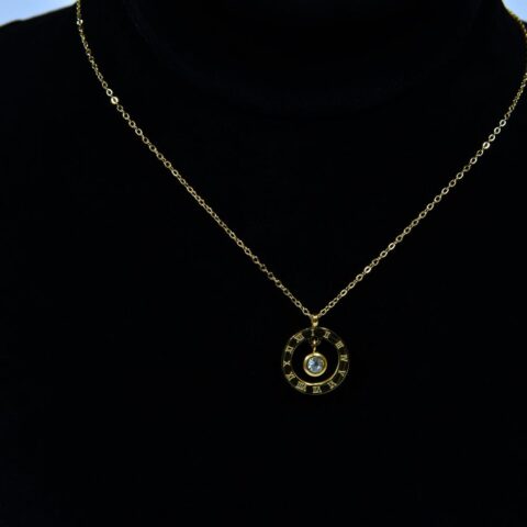 Stainless Steel Pendant with Golden Chain & Crystal (PD0039)