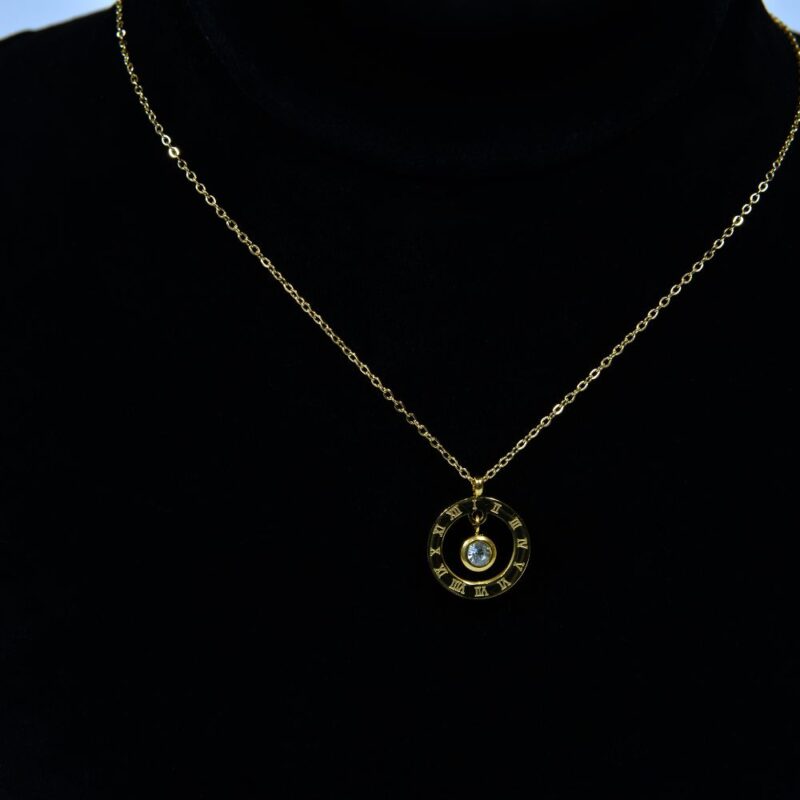 Stainless Steel Pendant with Golden Chain & Crystal (PD0039)
