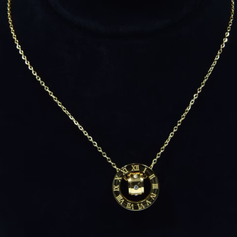 Gold Toned Roman Numeral pendant with Crystal Sparkle (PD-0022)