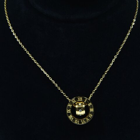 Gold Toned Roman Numeral pendant with Crystal Sparkle (PD0022)