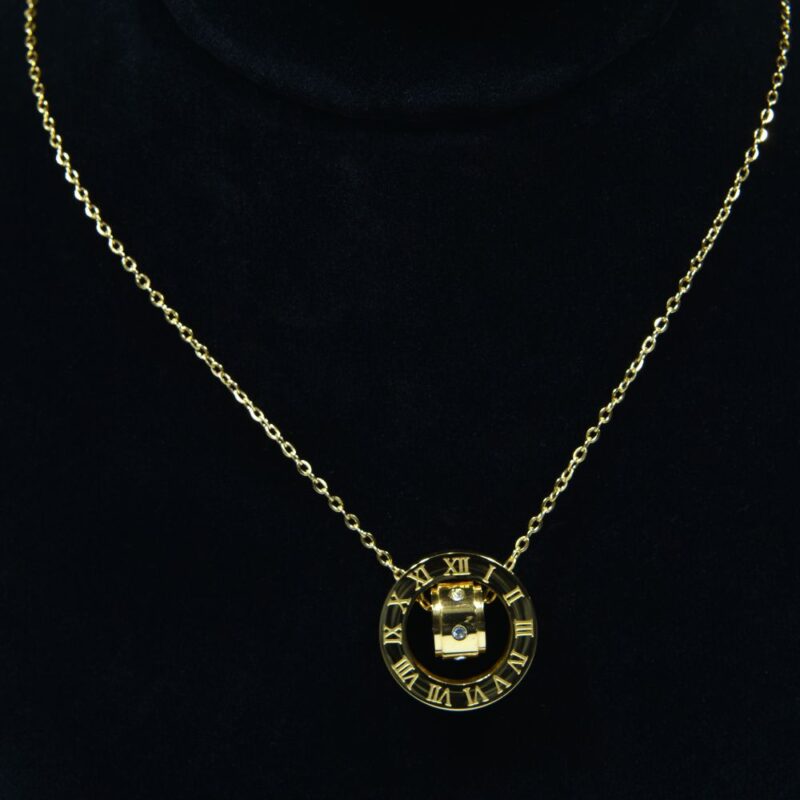 Gold Toned Roman Numeral pendant with Crystal Sparkle (PD0022)