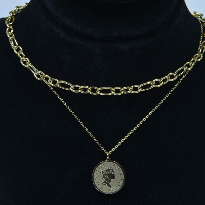 Gold Toned Stainless Steel Chain & Engraved Pendant – (PD007)