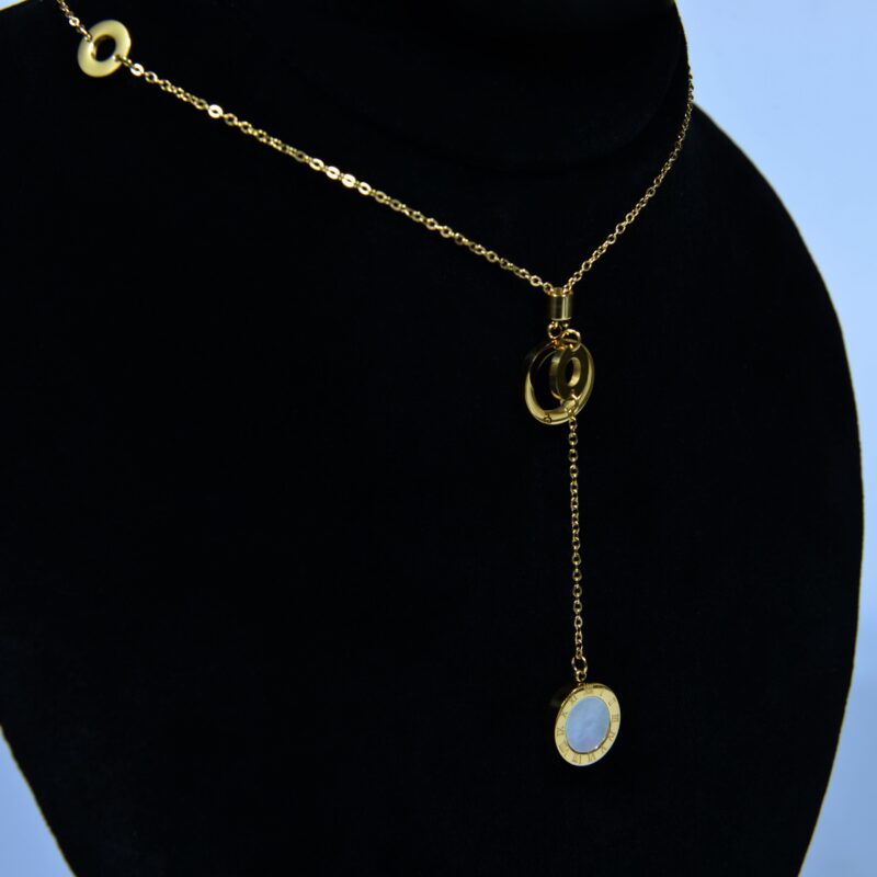 Gold Toned Stainless Steel Necklace with Moonstone (PD0033) - Image 2