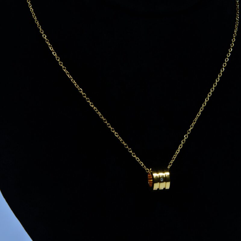 Gold Toned Stainless steel Cylindrical Ring Necklace (PD0052) - Image 2