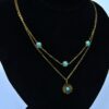 Gold-Toned Stainless Steel Layered Necklace with Turquoise Stones (PD0053) - Image 2