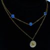 Gold-Toned Stainless Steel Layered Necklace with Blue Stones (PD0054) - Image 2