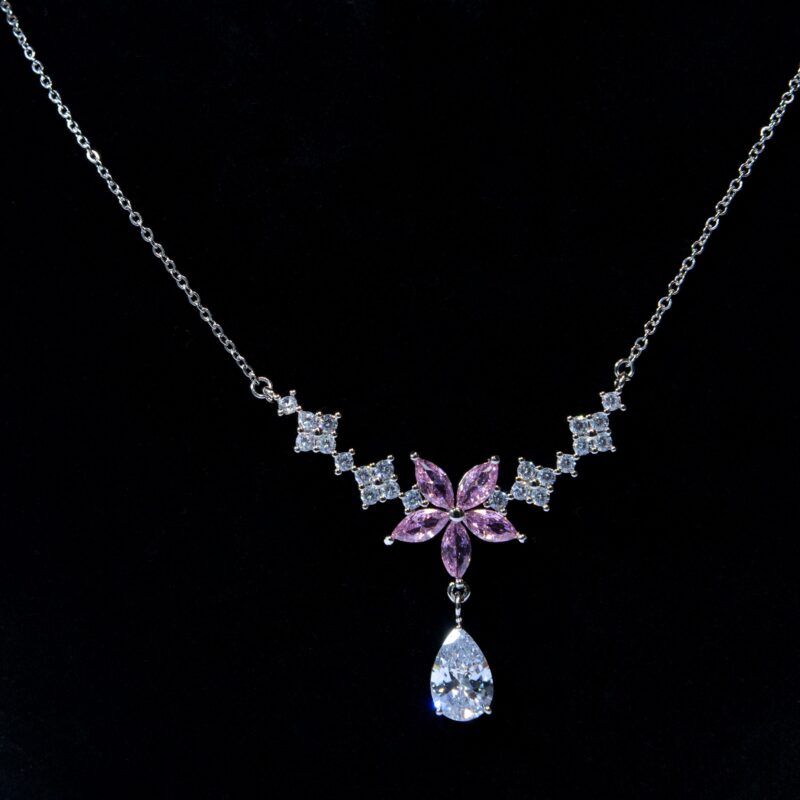 Floral Pendant with Pink & Clear Zircon (PD0027)