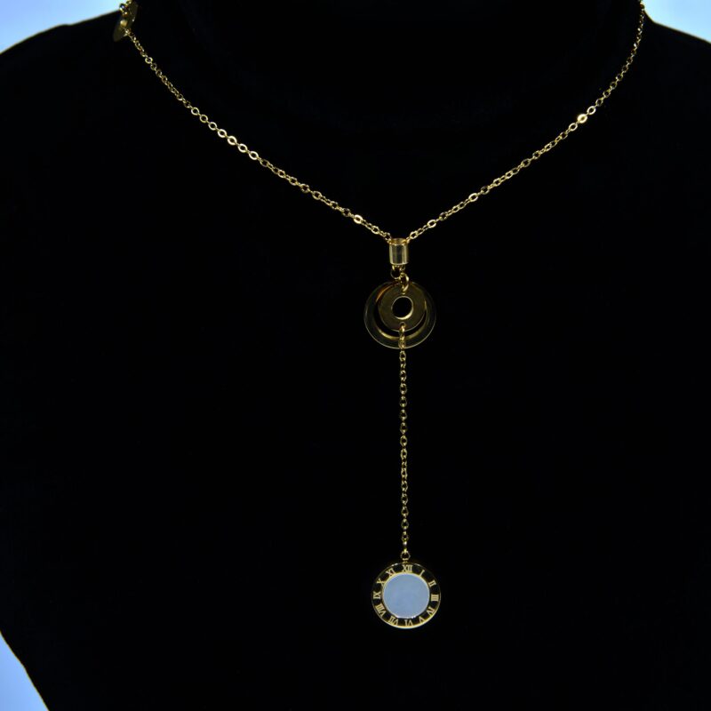 Gold Toned Stainless Steel Necklace with Moonstone (PD0033)