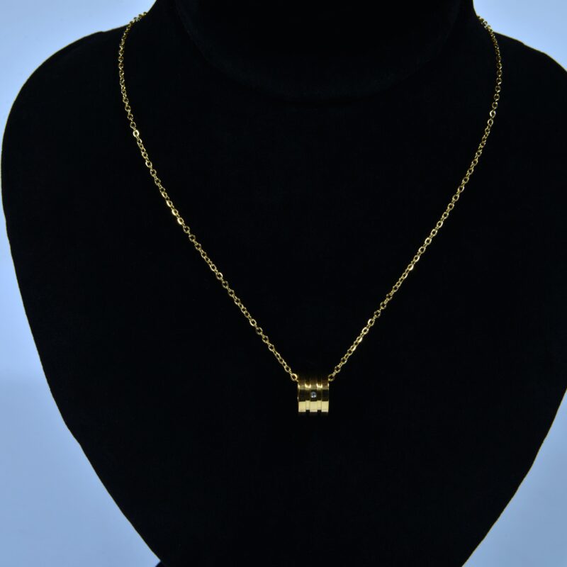 Gold Toned Stainless steel Cylindrical Ring Necklace (PD0052)