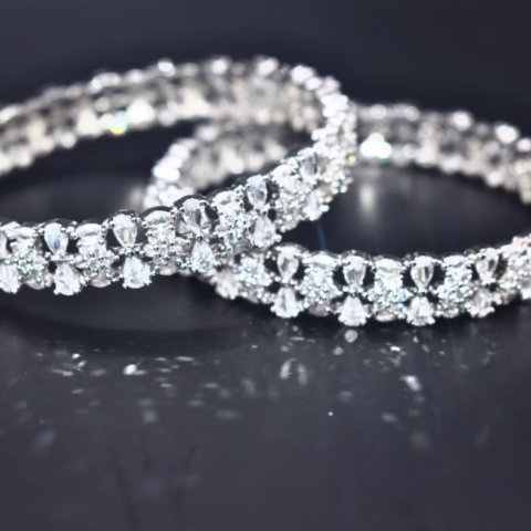 1K Silver Toned Zircon Bangles Pair - (BG-007)