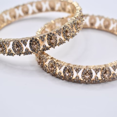1K Champagne Color & Crystal zircons Bangles Pair (BG-0011)