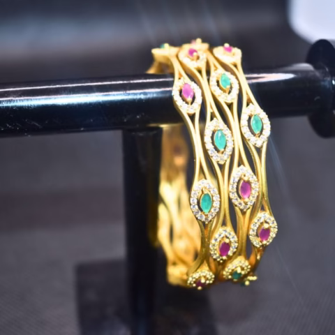 1K Gold Toned Fancy Bangles Set - (BG-0010)