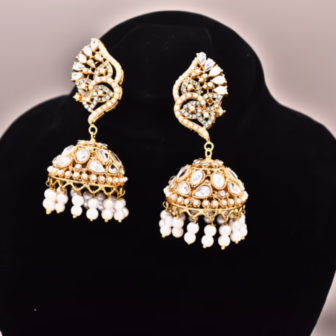 Trendy Jhumkas With Pearl & sparkling Crystals (ER-0036)