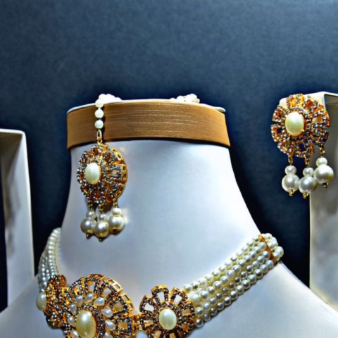 Royal Pearl Choker Set with Golden Centerpiece (CH-005)