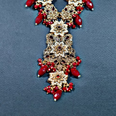 Trendy Red Bridal Mala with Golden Finish (MAL-007)