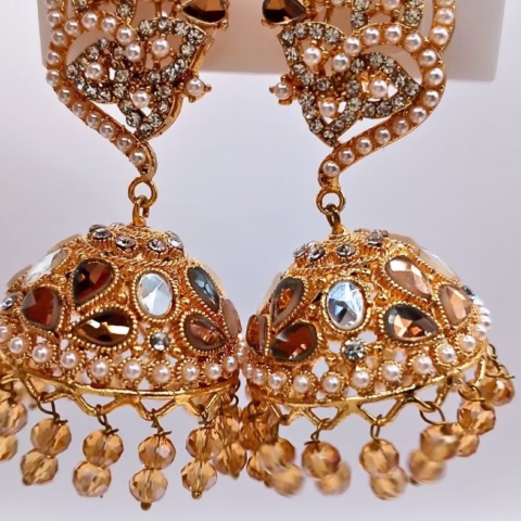 Tradtional Jhumkas with Light brown Beads (ER-0034)