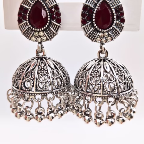 Classic Turquoise Silver Jhumka Set (ER-0032)