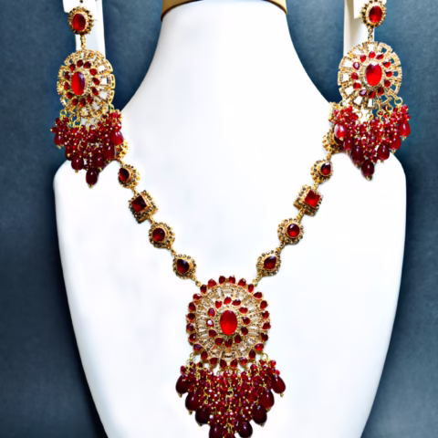 Red Bridal Mala Set with Golden Base (MALS-003)
