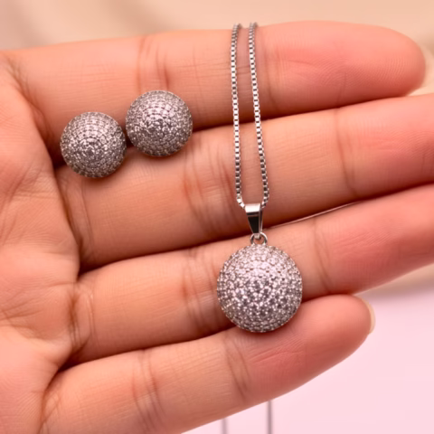 Dome Style Real Zircon Locket Set [2 Color Options] (LC-0026)