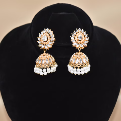 Golden Leaf Style Cutwork Jhumka Pair (JH-001)