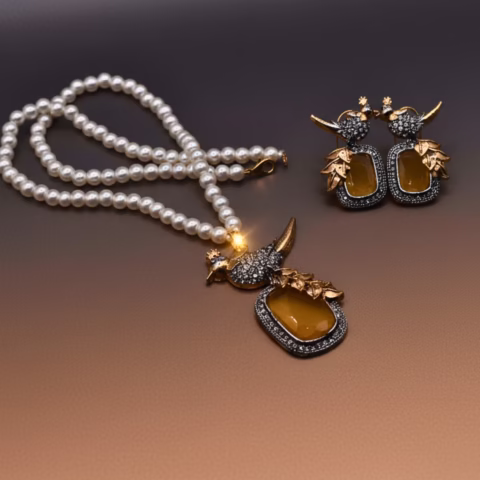 Turkish Peacock Style Pearl Mala Set (2 color choices) (MALS-0010)