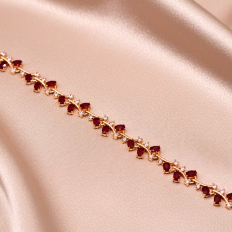 Floral Linked Real Zircon Red Bracelet (BR0024-Golden)