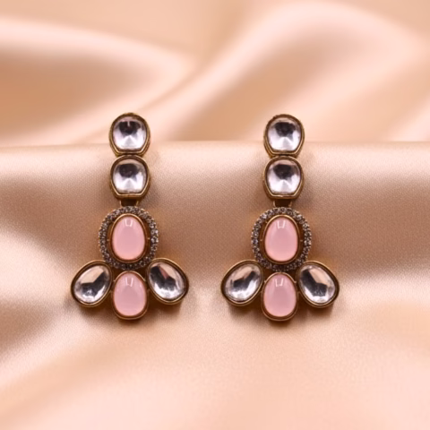 Antique Golden Kundan & Real Zircon Earrings (4 Color Options) (ER-0043)