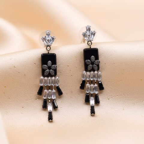 Elegant Black and Silver Fancy Earrings (ER-0037)