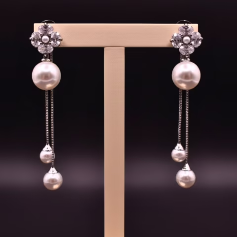 Floral Long Back Drop Earrings (Silver & Golden) (ER-0051)