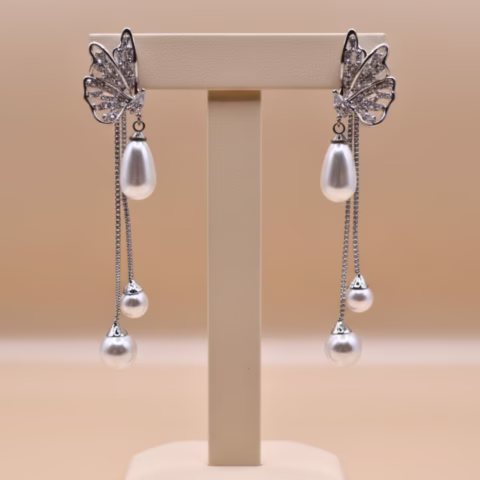 Butterfly Style Long Back Jhalar Pearls Drop Earrings (ER-0049)
