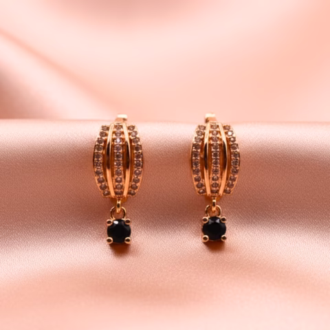 Everyday Charm Hoop Drop Earrings  (3 colors Choices) (ER-0058)