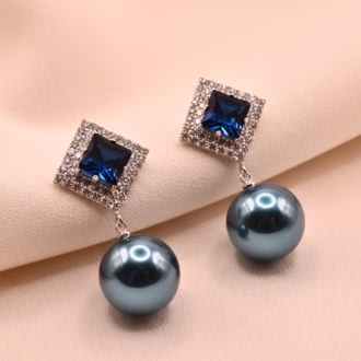 Premium Shiny Crystal Pearl Drop Earrings (3 color options) (ER-0052)