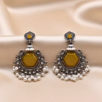 Designer Oxidized Zircon Pearl Earrings (4 color options ) ER-0042