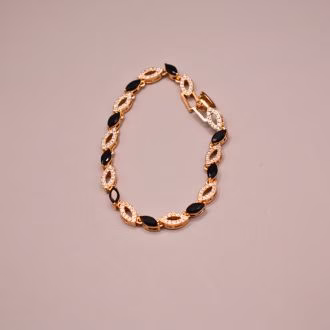 Stylish Real Zircon Leaf Chain Golden Bracelet (BR-0023-Golden)