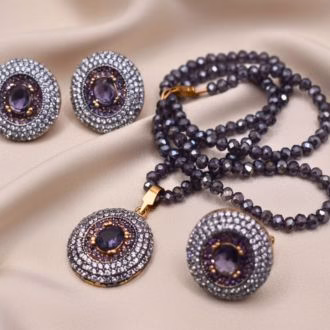 Purple Moti Mala Set with Ring & Imported Zircons (MALS-0014)